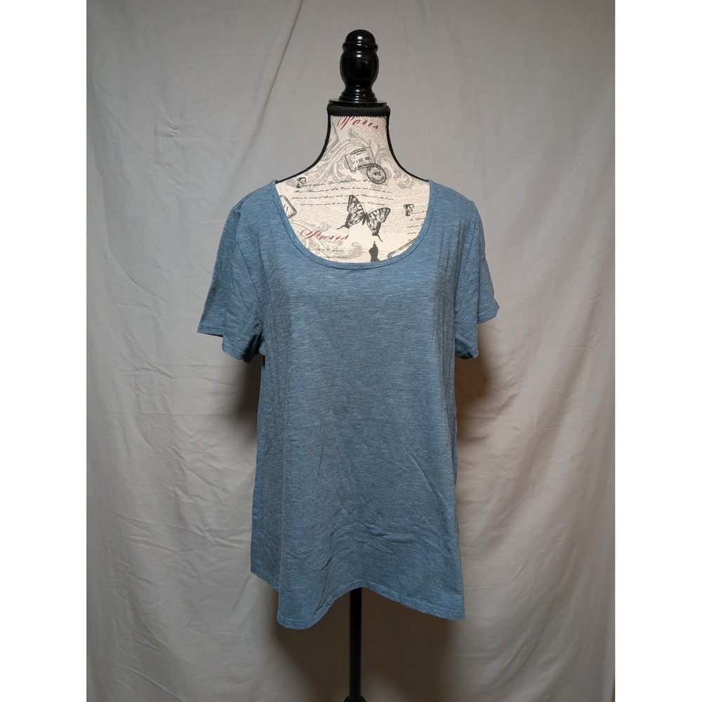 LuLaRoe Blue Black Pin Striped Short Sleeve Tunic Cotton T-Shirt Women's 2XL